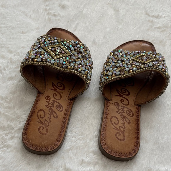 Naughty Monkey Rhinestone Brown Slide Leather Sandals - Picture 6 of 7